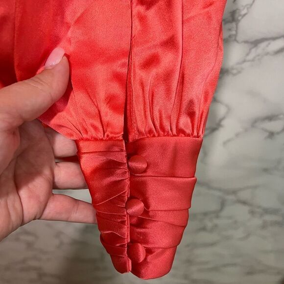 Cinq à Sept Stace Asymmetric Neck One Shoulder Silk Top Neon Coral - Picture 9 of 12